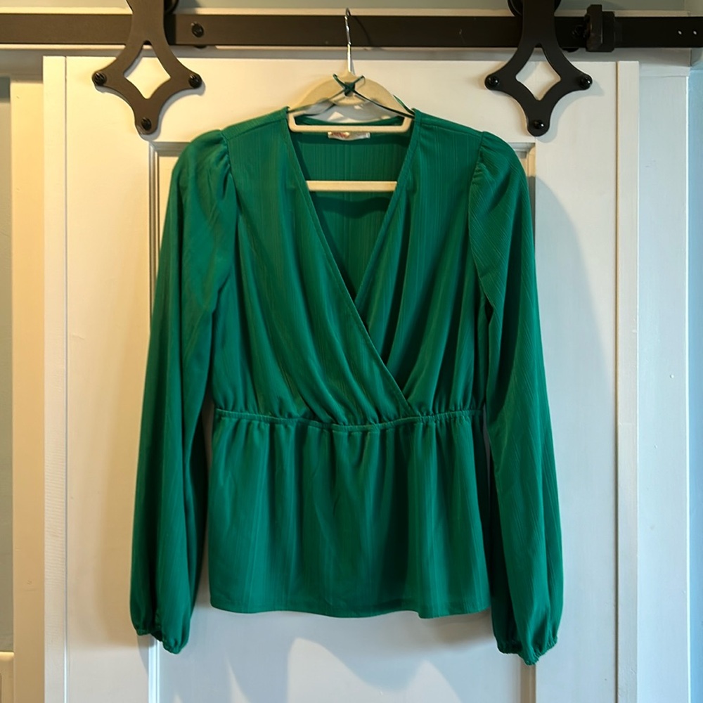 Intempo Long Sleeve faux wrap power blouse Size M